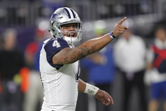 Dallas Cowboys quarterback Dak Prescott directs his team at the line during the first half of an NFL football game against the Minnesota Vikings Thursday, Dec. 1, 2016, in Minneapolis. (AP Photo/Andy Clayton-King)