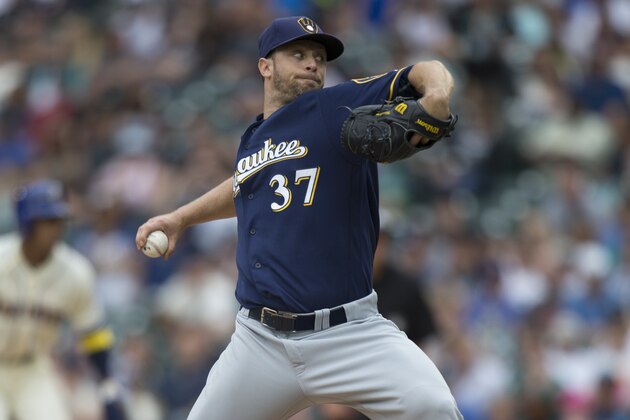 SEATTLE, WA - AUGUST 21: Tyler Thornburg #37 of the Milwaukee Brewers delivers a pitch during the ninth inning of a game against the Seattle Mariners at Safeco Field on August 21, 2016 in Seattle, Washington. The Brewers won the game 7-6 and Thornburg got the win. (Photo by Stephen Brashear/Getty Images)