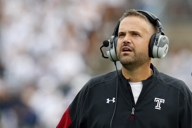 STATE COLLEGE, PA - SEPTEMBER 17:  Matt Rhule of the Temple Owls in action during the game against the Penn State Nittany Lions on September 17, 2016 at Beaver Stadium in State College, Pennsylvania.  (Photo by Justin K. Aller/Getty Images)