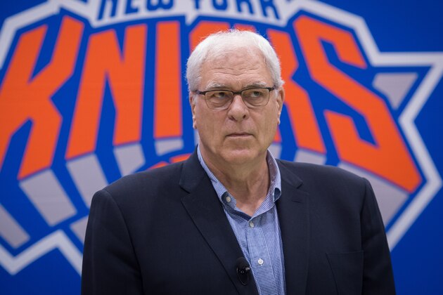 New York Knicks President Phil Jackson speaks with the media att Madison Square Garden training center on July 8, 2016 in Tarrytown, New York. / AFP / Bryan R. Smith        (Photo credit should read BRYAN R. SMITH/AFP/Getty Images)