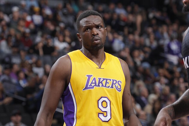SACRAMENTO, CA - NOVEMBER 10: Luol Deng #9 of the Los Angeles Lakers looks on during the game against the Sacramento Kings on November 10, 2016 at Golden 1 Center in Sacramento, California. NOTE TO USER: User expressly acknowledges and agrees that, by downloading and or using this photograph, User is consenting to the terms and conditions of the Getty Images Agreement. Mandatory Copyright Notice: Copyright 2016 NBAE (Photo by Rocky Widner/NBAE via Getty Images)