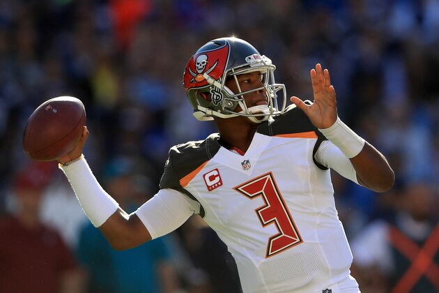 SAN DIEGO, CA - DECEMBER 04:  Jameis Winston #3 of the Tampa Bay Buccaneers throws against the San Diego Chargers during the first half at Qualcomm Stadium on December 4, 2016 in San Diego, California.  (Photo by Sean M. Haffey/Getty Images)