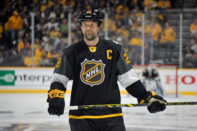NASHVILLE, TN - JANUARY 31:  John Scott #28 of the Arizona Coyotes looks on during the 2016 Honda NHL All-Star Final Game between the Eastern Conference and the Western Conference at Bridgestone Arena on January 31, 2016 in Nashville, Tennessee.  (Photo by Frederick Breedon/Getty Images)