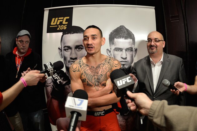 TORONTO, CANADA - DECEMBER 07:  Max Holloway speaks to the media inside Massey Hall on December 7, 2016 in Toronto, Ontario, Canada. (Photo by Brandon Magnus/Zuffa LLC/Zuffa LLC via Getty Images)