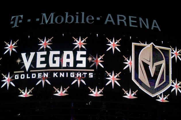 LAS VEGAS, NV - NOVEMBER 22:  The team name and logo for the Vegas Golden Knights are displayed on T-Mobile Arena's video mesh wall after the Vegas Golden Knights was announced as the name for the Las Vegas NHL franchise at T-Mobile Arena on November 22, 2016 in Las Vegas, Nevada. The team will begin play in the 2017-18 season.  (Photo by Ethan Miller/Getty Images)