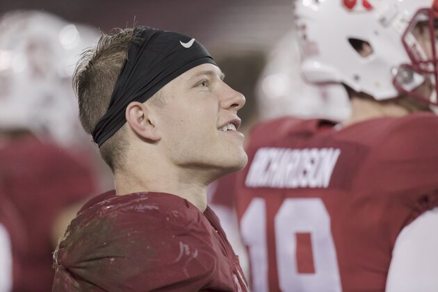PALO ALTO, CA - NOVEMBER 26:  Christian McCaffrey #5 of the Stanford Cardinal waits on the sidelines during an NCAA football game against the Rice Owls played on November 26, 2016 at Stanford Stadium in Palo Alto, California.  (Photo by David Madison/Getty Images)