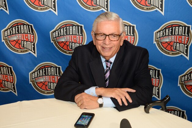 SPRINGFIELD, MA - AUGUST 7: Inductee David Stern speaks to the media during the Class of 2014 Press Event as part of the 2014 Basketball Hall of Fame Enshrinement Ceremony on August 7, 2014 at the Naismith Memorial Basketball Hall of Fame in Springfield, Massachusetts. NOTE TO USER: User expressly acknowledges and agrees that, by downloading and/or using this photograph, user is consenting to the terms and conditions of the Getty Images License Agreement.  Mandatory Copyright Notice: Copyright 2014 NBAE (Photo by Andrew D. Bernstein/NBAE via Getty Images)