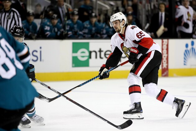 SAN JOSE, CA - DECEMBER 07:  Erik Karlsson #65 of the Ottawa Senators scores a goal in the first period against the San Jose Sharks at SAP Center on December 7, 2016 in San Jose, California.  (Photo by Ezra Shaw/Getty Images)