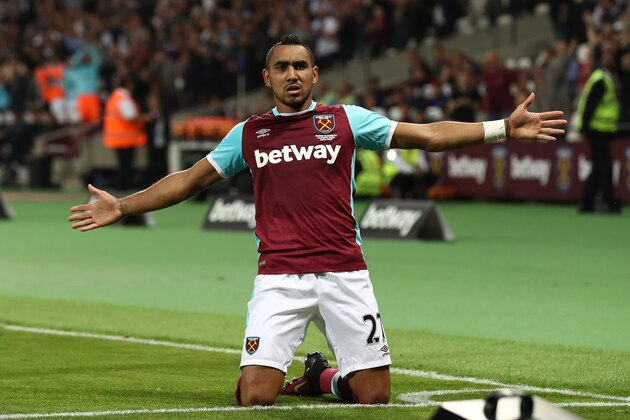 LONDON, ENGLAND - SEPTEMBER 21:  Dimitri Payet of West Ham United celebrates scoring his sides first goal during the  EFL Cup Third Round match between West Ham United and Accrington Stanley at the London Stadium on September 21, 2016 in London, England.  (Photo by Clive Rose/Getty Images)