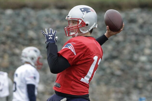 New England Patriots quarterback Tom Brady (12) winds up for a pass during an NFL football team practice, Wednesday, Dec. 7, 2016, in Foxborough, Mass. (AP Photo/Steven Senne)