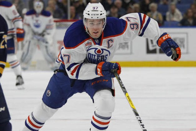 Edmonton Oilers Forward Connor McDavid (97) skates during the second period of an NHL hockey game, Tuesday, Dec. 6, 2016, in Buffalo, N.Y. (AP Photo/Jeffrey T. Barnes)