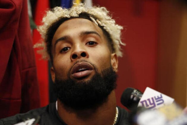 New York Giants wide receiver Odell Beckham talks to reporters during NFL football practice, Wednesday, Dec. 7, 2016, in East Rutherford, N.J. The Giants will play the Dallas Cowboys, who are 11-1, on Sunday. (AP Photo/Julio Cortez)