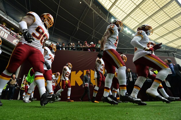 LONDON, ENGLAND - OCTOBER 30:  The Washington Redskins players make their way onto the field during the NFL International Series Game between Washington Redskins and Cincinnati Bengals at Wembley Stadium on October 30, 2016 in London, England. (Photo by Dan Mullan/Getty Images)