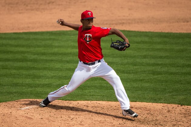 FORT MYERS, FL- MARCH 05: Yorman Landa #81 of the Minnesota Twins pitches against the Baltimore Orioles during a spring training game on March 5, 2016 at Hammond Stadium in Fort Myers, Florida. (Photo by Brace Hemmelgarn/Minnesota Twins/Getty Images)