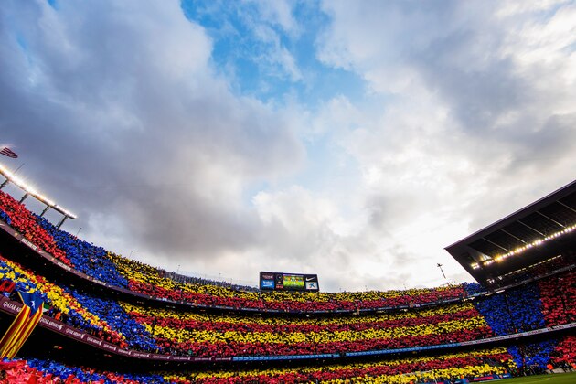 BARCELONA, SPAIN - DECEMBER 03:  Fans show a choreaography prior to the La Liga match between FC Barcelona and Real Madrid CF at Camp Nou stadium on December 03, 2016 in Barcelona, Spain.  (Photo by Vladimir Rys Photography/Getty Images)