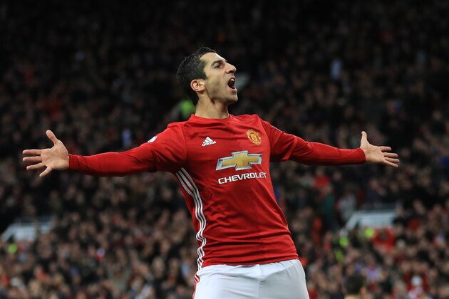 MANCHESTER, ENGLAND - DECEMBER 11:  Henrikh Mkhitaryan of Manchester United celebrates scoring the opening goal during the Premier League match between Manchester United and Tottenham Hotspur at Old Trafford on December 11, 2016 in Manchester, England.  (Photo by Richard Heathcote/Getty Images)