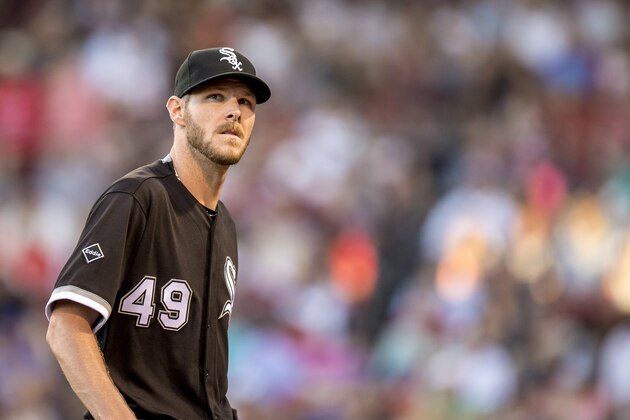 BOSTON, MA - JUNE 21:  Chris Sale #49 of the Chicago White Sox reacts during the second inning of a game against the Boston Red Sox on June 21, 2016 at Fenway Park in Boston, Massachusetts. (Photo by Billie Weiss/Boston Red Sox/Getty Images)