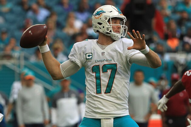 MIAMI GARDENS, FL - DECEMBER 11:  Ryan Tannehill #17 of the Miami Dolphins passes during a game against the Arizona Cardinals at Hard Rock Stadium on December 11, 2016 in Miami Gardens, Florida.  (Photo by Mike Ehrmann/Getty Images)
