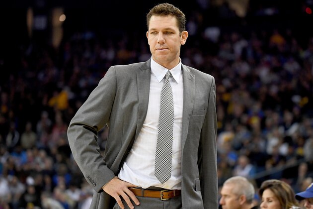 OAKLAND, CA - NOVEMBER 23:  Head coach Luke Walton of the Los Angeles Lakers looks on against the Golden State Warriors in the second half of their NBA basketball game at ORACLE Arena on November 23, 2016 in Oakland, California. NOTE TO USER: User expressly acknowledges and agrees that, by downloading and or using this photograph, User is consenting to the terms and conditions of the Getty Images License Agreement.  (Photo by Thearon W. Henderson/Getty Images)