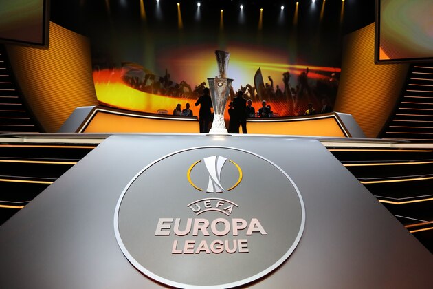 The UEFA Europa League trophy is pictured during the UEFA Europa League group stage draw ceremony, on August 26, 2016, in Monaco. / AFP / VALERY HACHE        (Photo credit should read VALERY HACHE/AFP/Getty Images)