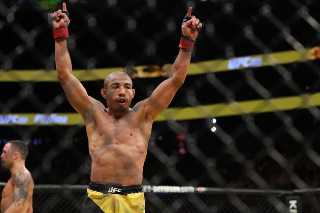 LAS VEGAS, NV - JULY 9: Jose Aldo celebrates after his fight against Jose Aldo over during the UFC 200 event at T-Mobile Arena on July 9, 2016 in Las Vegas, Nevada. (Photo by Rey Del Rio/Getty Images)