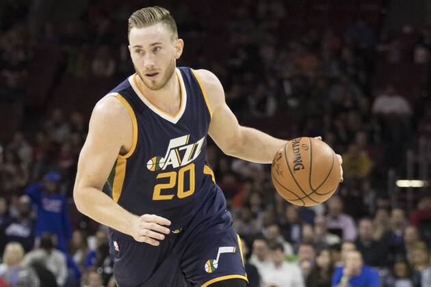 PHILADELPHIA, PA - NOVEMBER 7: Gordon Hayward #20 of the Utah Jazz dribbles the ball against the Philadelphia 76ers at Wells Fargo Center on November 7, 2016 in Philadelphia, Pennsylvania. The Jazz defeated the 76ers 109-84. NOTE TO USER: User expressly acknowledges and agrees that, by downloading and or using this photograph, User is consenting to the terms and conditions of the Getty Images License Agreement. (Photo by Mitchell Leff/Getty Images)