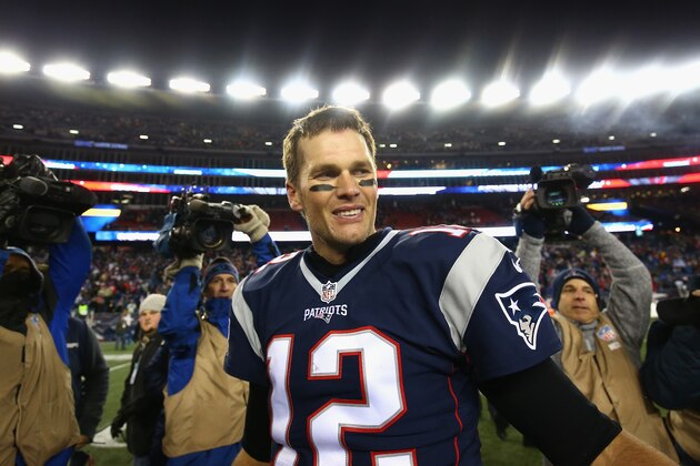 FOXBORO, MA - DECEMBER 12:  Tom Brady #12 of the New England Patriots reacts after defeating the Baltimore Ravens 30-23 at Gillette Stadium on December 12, 2016 in Foxboro, Massachusetts.  (Photo by Adam Glanzman/Getty Images)
