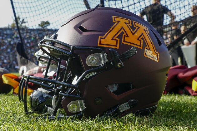 WEST LAFAYETTE, IN - OCTOBER 10: General view of a Minnesota Golden Gophers helmet seen during the game against the Purdue Boilermakers at Ross-Ade Stadium on October 10, 2015 in West Lafayette, Indiana.  (Photo by Michael Hickey/Getty Images)