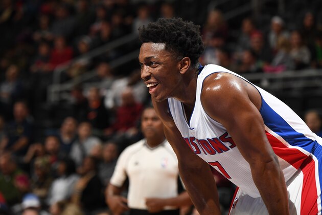 AUBURN HILLS, MI - NOVEMBER 23: Stanley Johnson #7 of the Detroit Pistons is seen during the game against the Miami Heat on November 23, 2016 at The Palace of Auburn Hills in Auburn Hills, Michigan. NOTE TO USER: User expressly acknowledges and agrees that, by downloading and/or using this photograph, User is consenting to the terms and conditions of the Getty Images License Agreement. Mandatory Copyright Notice: Copyright 2016 NBAE (Photo by Chris Schwegler/NBAE via Getty Images)