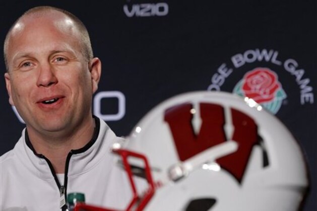 Wisconsin's offensive coordinator Matt Canada talks during a news conference in Los Angeles on Thursday Dec. 27,2012. Wisconsin is scheduled to play Stanford in the Rose Bowl NCAA college football game in Pasadena, Calif., on New Year's Day. (AP Photo/Nick Ut)