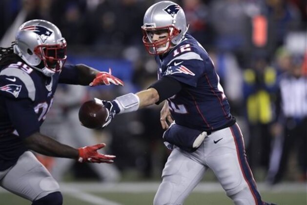 New England Patriots quarterback Tom Brady (12) hands off during the second half of an NFL football game, Monday, Dec. 12, 2016, in Foxborough, Mass. (AP Photo/Charles Krupa)