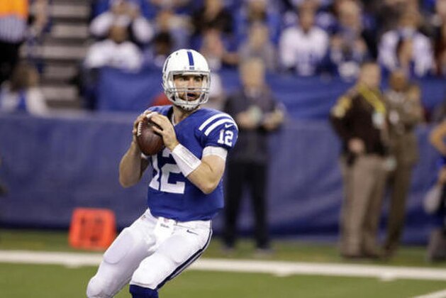 Indianapolis Colts quarterback Andrew Luck drops back to pass during the first half of an NFL football game against the Houston Texans Sunday, Dec. 11, 2016, in Indianapolis. (AP Photo/Darron Cummings)