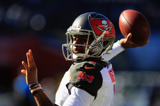 SAN DIEGO, CA - DECEMBER 04: Jameis Winston #3 of the Tampa Bay Buccaneers warms up prior to a game against the San Diego Chargers at Qualcomm Stadium on December 4, 2016 in San Diego, California. (Photo by Sean M. Haffey/Getty Images) SAN DIEGO, CA - DECEMBER 04: Jameis Winston #3 of the Tampa Bay Buccaneers warms up prior to a game against the San Diego Chargers at Qualcomm Stadium on December 4, 2016 in San Diego, California. (Photo by Sean M. Haffey/Getty Images)