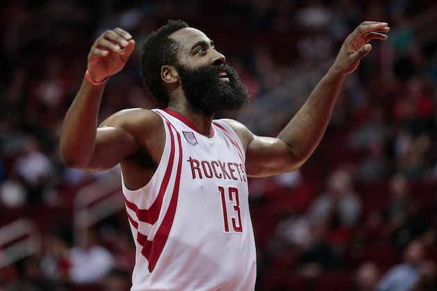 HOUSTON, TX - DECEMBER 14:  James Harden #13 of the Houston Rockets during game action in the fourth quarter against the Sacramento Kings at Toyota Center on December 14, 2016 in Houston, Texas. NOTE TO USER: User expressly acknowledges and agrees that, by downloading and/or using this photograph, user is consenting to the terms and conditions of the Getty Images License Agreement.  (Photo by Bob Levey/Getty Images)