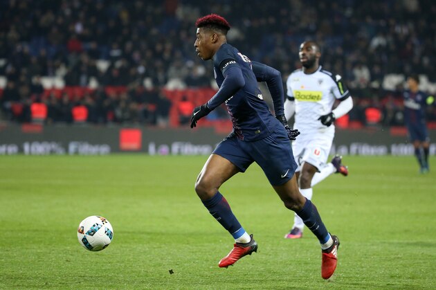 PARIS, FRANCE - NOVEMBER 30: Presnel Kimpembe of PSG in action during the French Ligue 1 match between Paris Saint-Germain (PSG) and SCO Angers at Parc des Princes on November 30, 2016 in Paris, France. (Photo by Jean Catuffe/Getty Images)