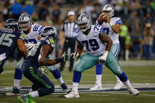 SEATTLE, WA - AUGUST 25:  Tackle Chaz Green #79 of the Dallas Cowboys pass blocks against the Seattle Seahawks during the preseason game at CenturyLink Field on August 25, 2016 in Seattle, Washington.  (Photo by Otto Greule Jr/Getty Images)