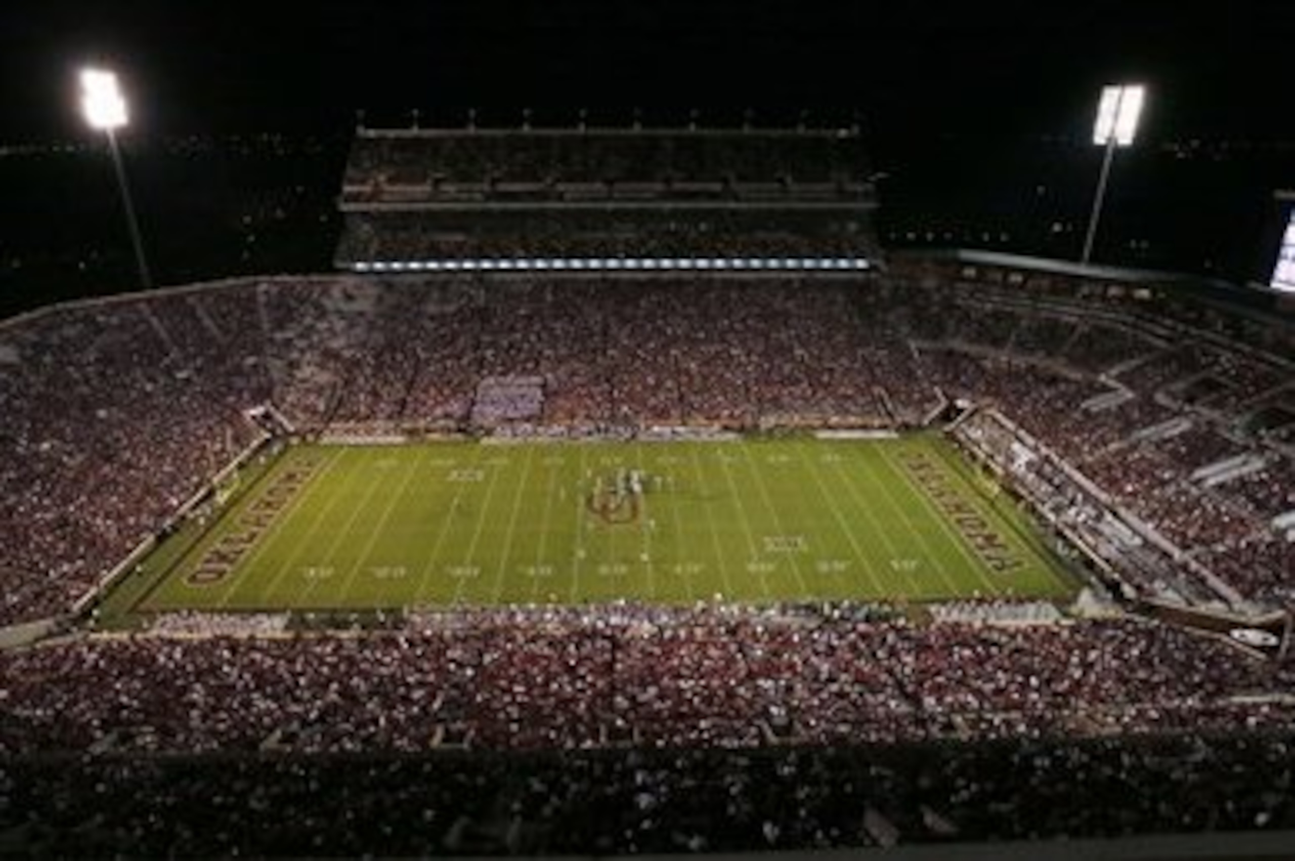 Oklahoma faces Louisiana Monroe in the third quarter of an NCAA college football game in Norman, Okla., during their home opener in their newly renovated stadium, Saturday, Sept. 10, 2016. The south end of the Gaylord Family - Oklahoma Memorial Stadium, at right, has been enclosed and is now a complete bowl. (AP Photo/Sue Ogrocki) Oklahoma faces Louisiana Monroe in the third quarter of an NCAA college football game in Norman, Okla., during their home opener in their newly renovated stadium, Saturday, Sept. 10, 2016. The south end of the Gaylord Family - Oklahoma Memorial Stadium, at right, has been enclosed and is now a complete bowl. (AP Photo/Sue Ogrocki)