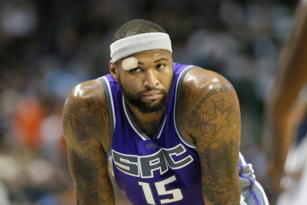 In this Dec. 7, 2016 photo, Sacramento Kings' DeMarcus Cousins (15) waits for an in bound during an NBA basketball game against the Dallas Mavericks in Dallas. Cousins and teammate Matt Barnes are being sued after a Dec. 5, 2016 nightclub altercation in New York. The federal court lawsuit filed Wednesday, Dec 7, says a couple was attacked Monday at a nightclub in Manhattan's Chelsea neighborhood. (AP Photo/Tony Gutierrez)