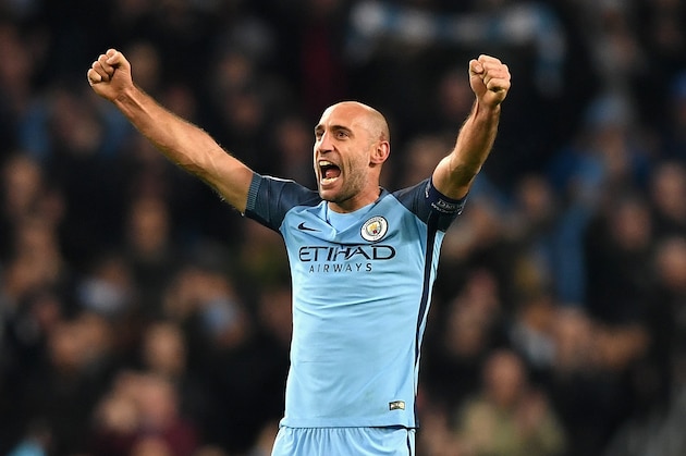 MANCHESTER, ENGLAND - NOVEMBER 01:  Pablo Zabaleta of Manchester City celebrates his sides win after the final whistle during the UEFA Champions League Group C match between Manchester City FC and FC Barcelona at Etihad Stadium on November 1, 2016 in Manchester, England.  (Photo by Shaun Botterill/Getty Images)