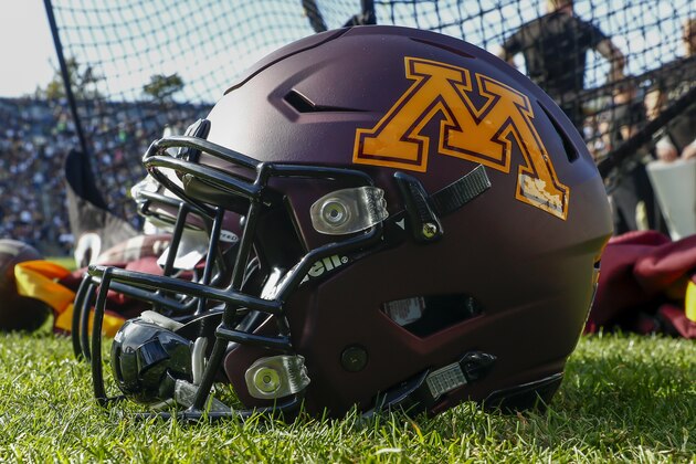 WEST LAFAYETTE, IN - OCTOBER 10: General view of a Minnesota Golden Gophers helmet seen during the game against the Purdue Boilermakers at Ross-Ade Stadium on October 10, 2015 in West Lafayette, Indiana.  (Photo by Michael Hickey/Getty Images)
