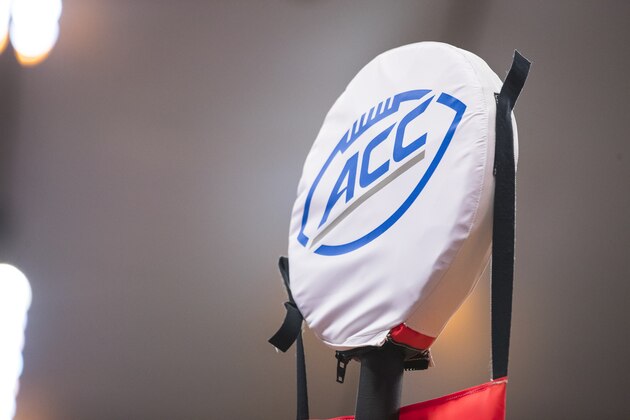 SYRACUSE, NY - NOVEMBER 19:  ACC logo marks a line of scrimmage marker on the sideline during the game between the Syracuse Orange and the Florida State Seminoles on November 19, 2016 at The Carrier Dome in Syracuse, New York. Florida State defeats Syracuse 45-14.  (Photo by Brett Carlsen/Getty Images)