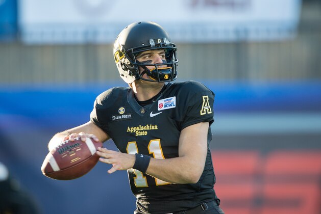 MONTGOMERY, AL - DECEMBER 19: Quarterback Taylor Lamb #11 of the Appalachian State Mountaineers prior to their game against the Ohio Bobcats on December 19, 2015 at the Cramton Bowl in Montgomery, Alabama. (Photo by Michael Chang/Getty Images)