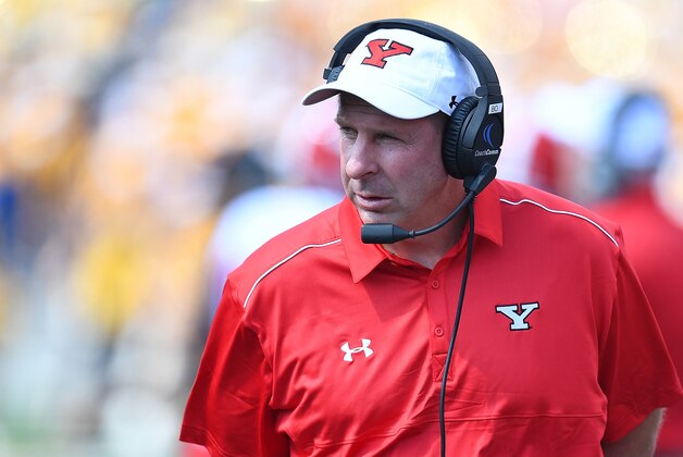 MORGANTOWN, WV - SEPTEMBER 10:  Head coach Bo Pelini of the Youngstown State Penguins looks on during the game against the West Virginia Mountaineers at Mountaineer Field on September 10, 2016 in Morgantown, West Virginia. (Photo by Joe Sargent/Getty Images)