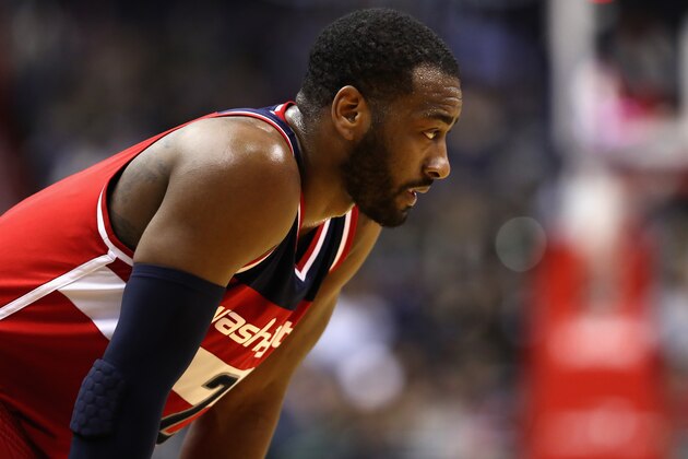 WASHINGTON, DC - DECEMBER 16:  John Wall #2 of the Washington Wizards looks on against the Detroit Pistons at Verizon Center on December 16, 2016 in Washington, DC. NOTE TO USER: User expressly acknowledges and agrees that, by downloading and or using this photograph, User is consenting to the terms and conditions of the Getty Images License Agreement.  (Photo by Rob Carr/Getty Images)