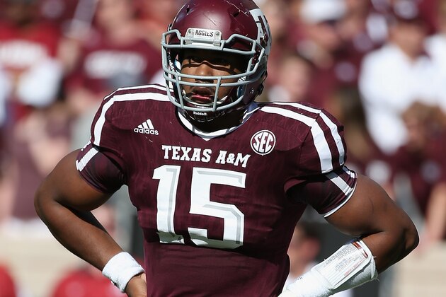 COLLEGE STATION, TX - OCTOBER 17:  Myles Garrett #15 of the Texas A&M Aggies is seen on the field during their game against the Alabama Crimson Tide at Kyle Field on October 17, 2015 in College Station, Texas.  (Photo by Scott Halleran/Getty Images)