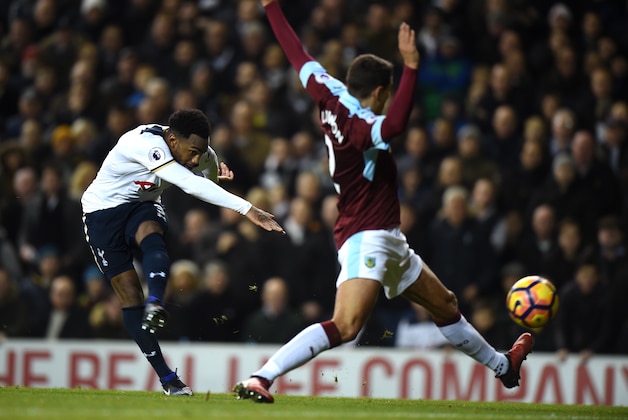 LONDON, ENGLAND - DECEMBER 18: Danny Rose of Tottenham Hotspur (L) scores his sides second goal during the Premier League match between Tottenham Hotspur and Burnley at White Hart Lane on December 18, 2016 in London, England.  (Photo by Tony Marshall/Getty Images)