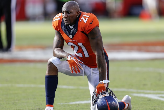 TAMPA, FL - OCTOBER 2: Cornerback Aqib Talib #21 of the Denver Broncos takes a knee during the game against the Tampa Bay Buccaneers at Raymond James Stadium on October 2, 2016 in Tampa, Florida. Denver defeated Tampa Bay 27 to 7. (Photo by Don Juan Moore/Getty Images)