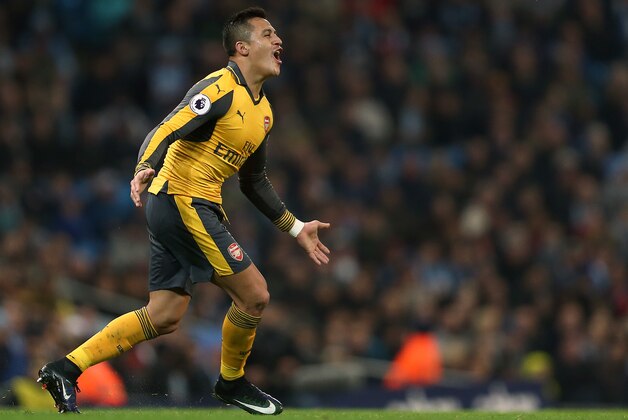 MANCHESTER, ENGLAND - DECEMBER 18: Alexis Sanchez of Arsenal reacts during the Premier League match between Manchester City and Arsenal at Etihad Stadium on December 18, 2016 in Manchester, England. (Photo by James Baylis - AMA/Getty Images)