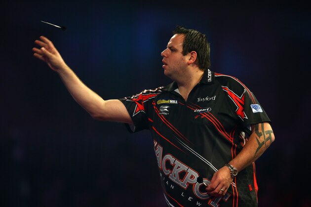 LONDON, ENGLAND - DECEMBER 19:  Adrian Lewis of England throws during his first round match against Magnus Caris of Sweden during day five of the 2017 William Hill PDC Darts Championships at Alexandra Palace on December 19, 2016 in London, England.  (Photo by Alex Pantling/Getty Images)