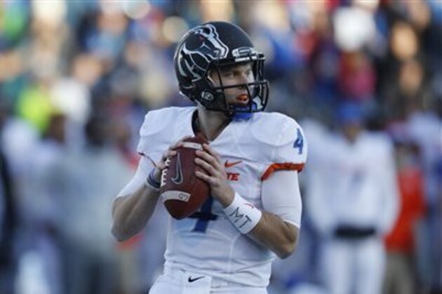 Boise State Broncos quarterback Brett Rypien (4) in the second half of an NCAA college football game Friday, Nov. 25, 2016, at Air Force Academy, Colo. Air Force won 27-20. (AP Photo/David Zalubowski)